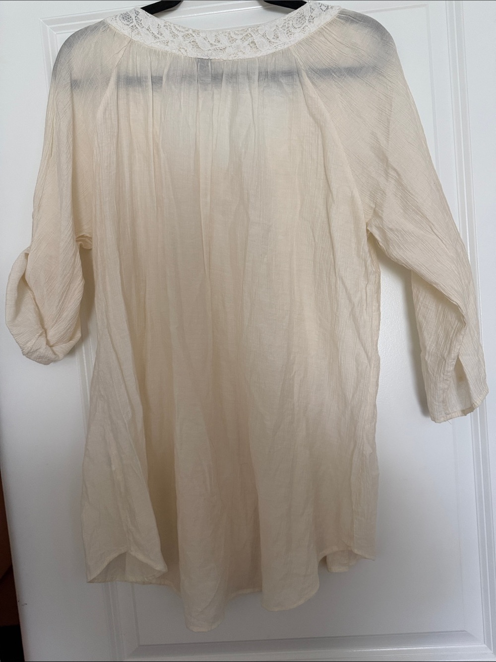 grand & greene Cream Lace-Trim Button-Front Blouse - Picture 3 of 3